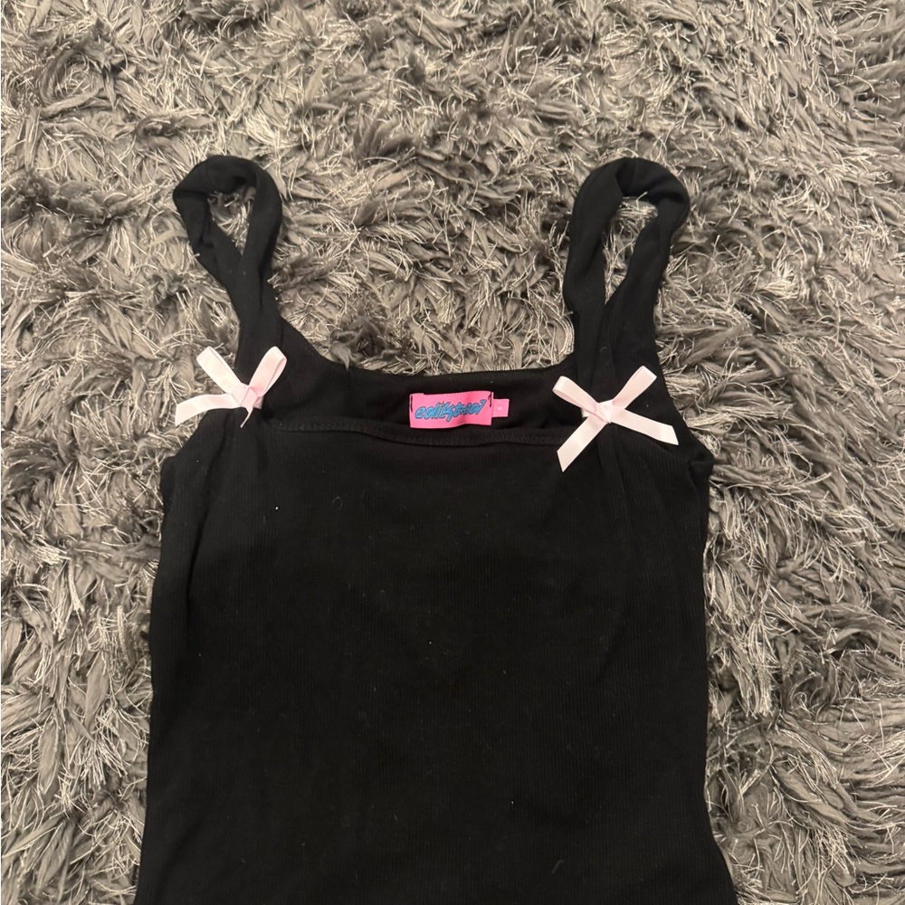 Edikted Black Tank Top with Pink Bows